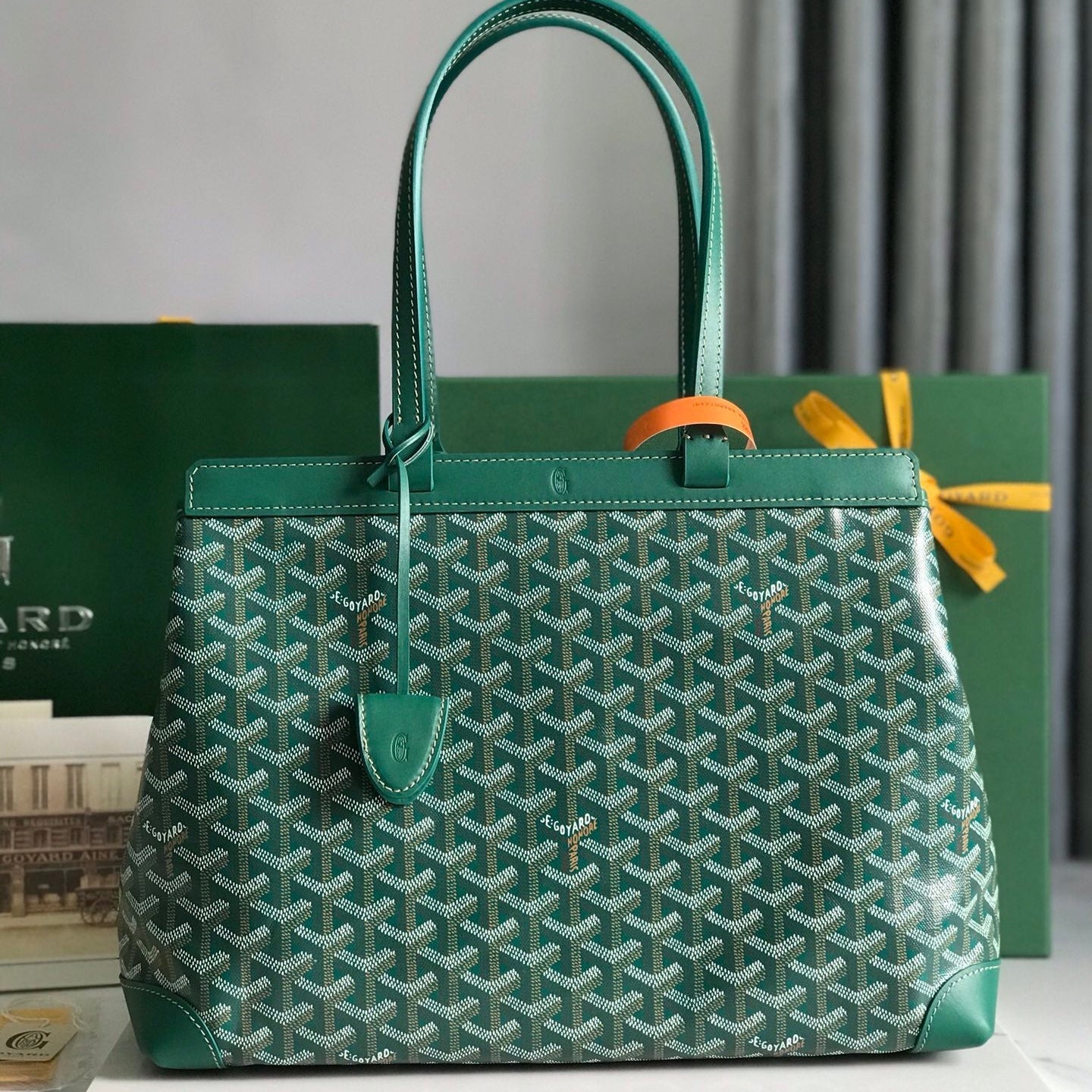 Goyard Bellechasse Biaude Pm Bag 36cm Green Goyardine Canvas And Calfskin Trim