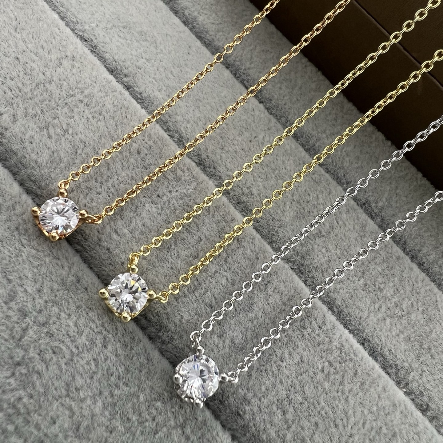 Small Four Prong Diamond Pendant Necklace