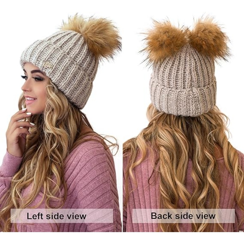 2 Pom Cable Knit Beanie