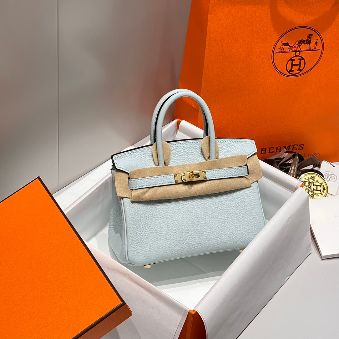 Hermes Birkin 20Cm Blue Pale Togo Leather Gold Hardware