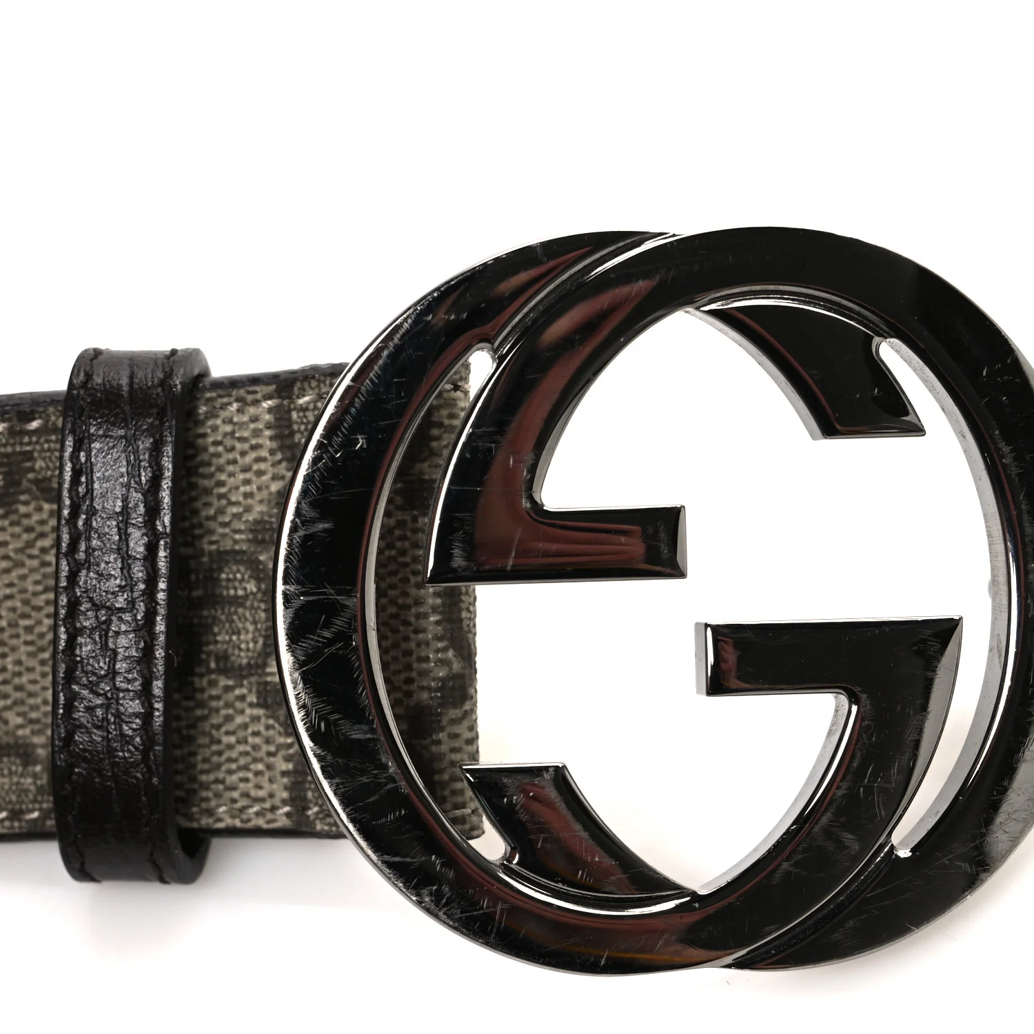 GG Supreme Monogram Calfskin Double G 80 32 Belt Beige Ebony New Acero