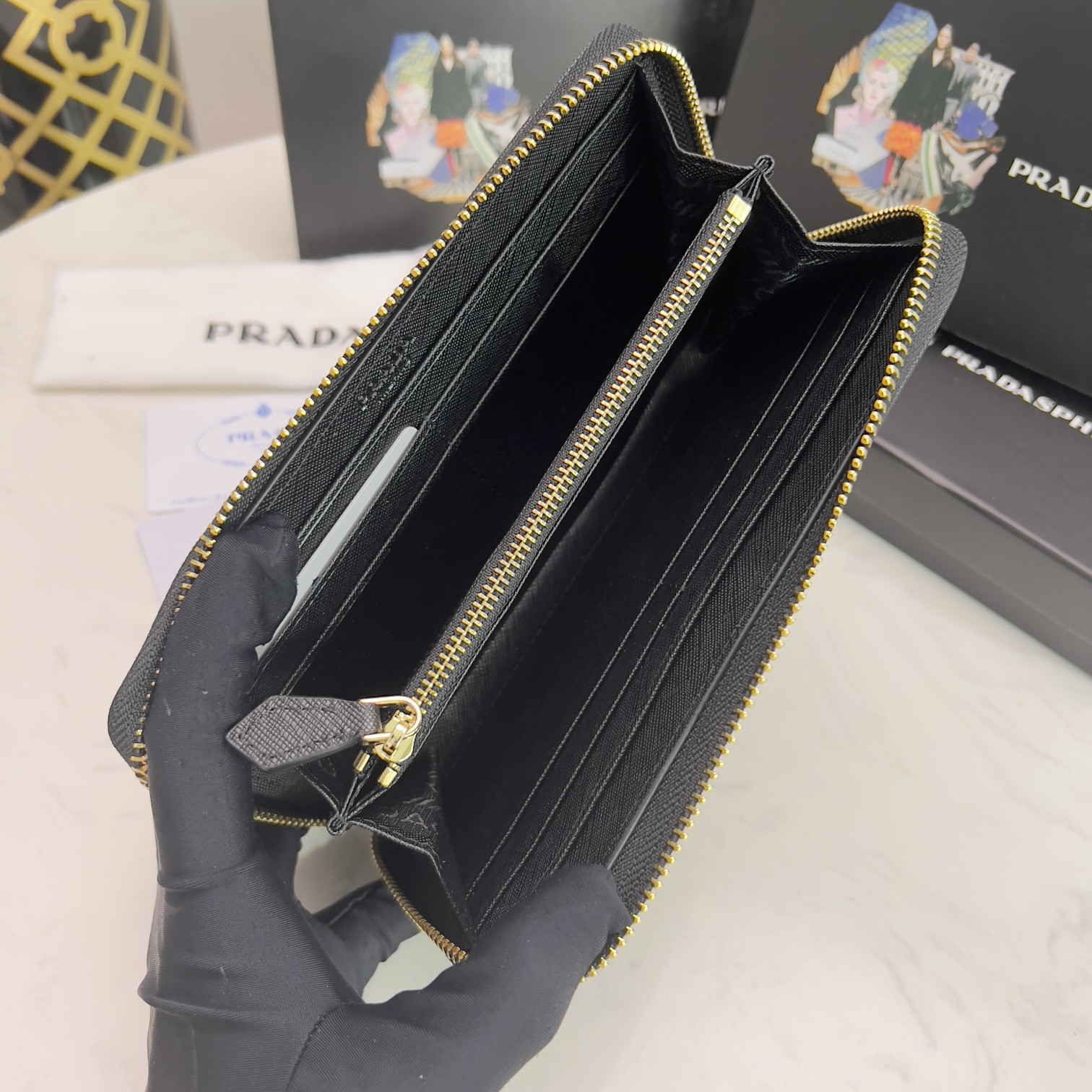 Prada Large Saffiano Leather Wallet Black 19Cm 1Ml506 Qwa F0002