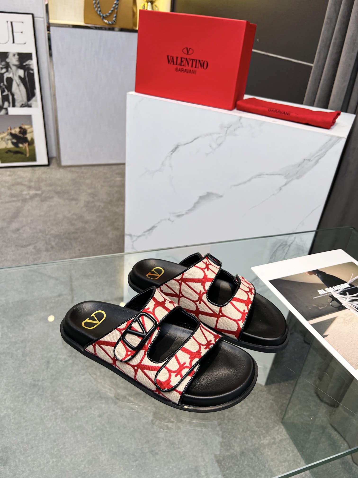 Valentino Garavani VLogo Toile Iconographe Sandal Red