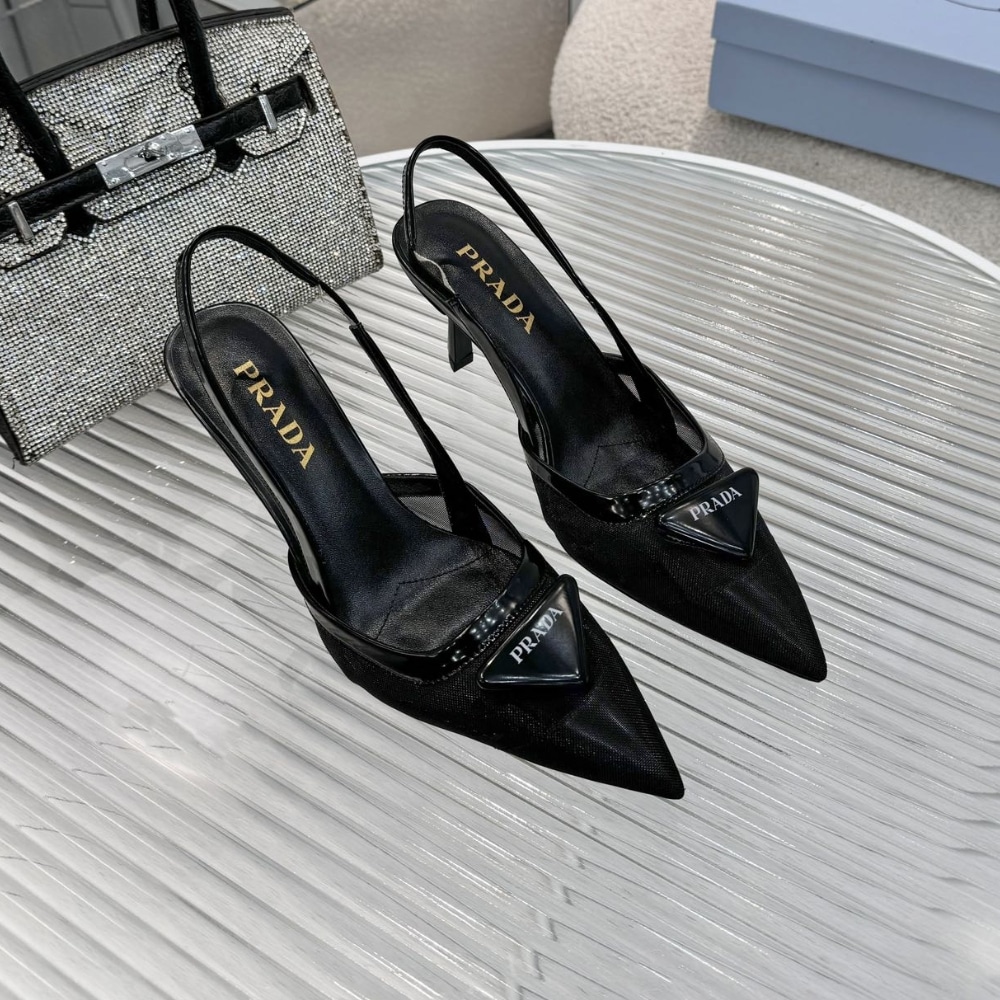 Prada Mesh Fabric Slingback Pumps Black 1I891N 099 F0002 F 075