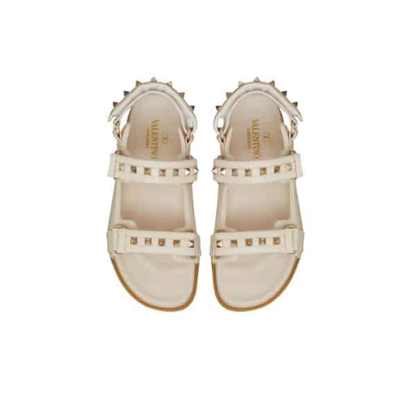 Valentino Garavani Rockstud Flat Sandal In Nappa Leather For Woman In White