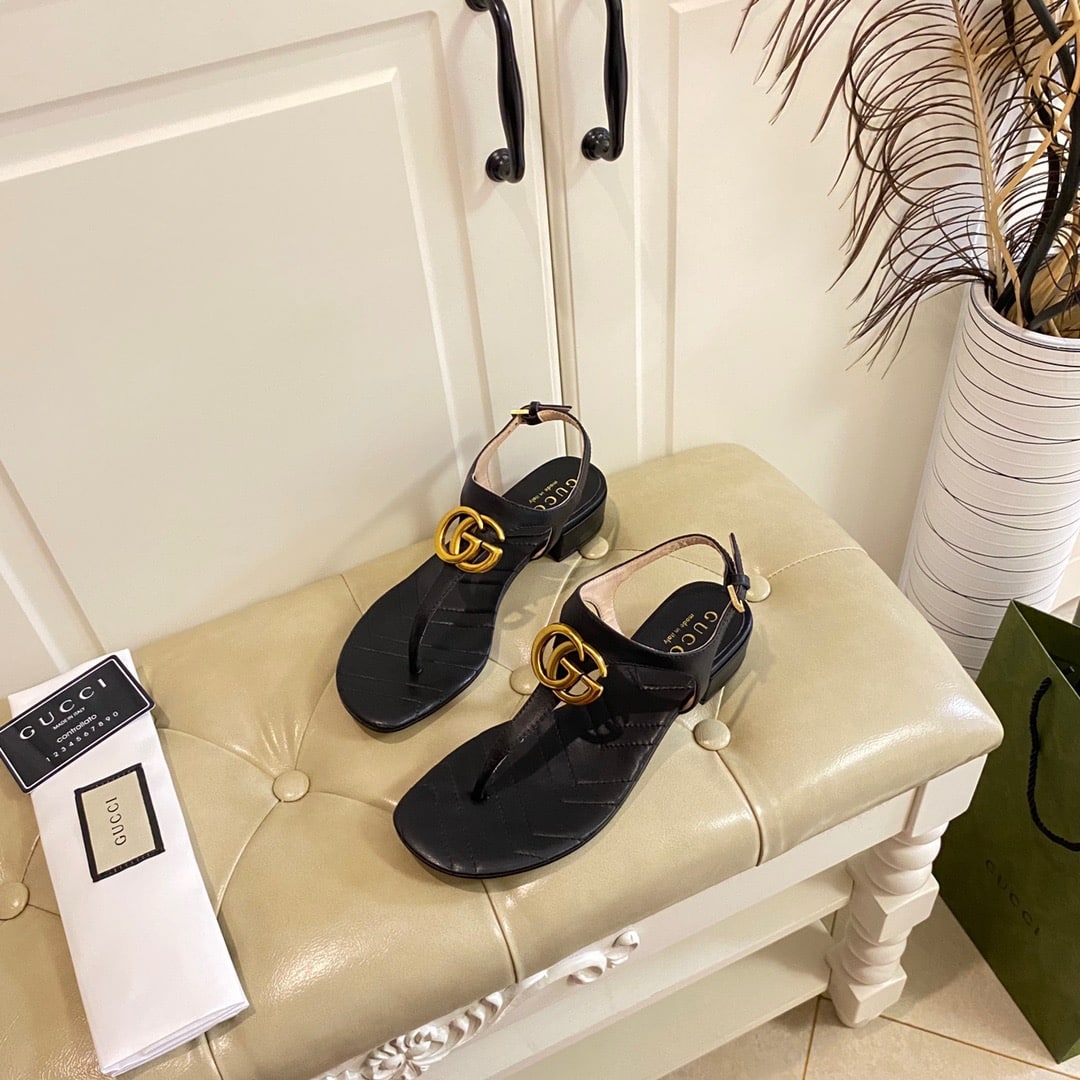 Gucci Double G Sandal Leather Black 674840 Bko00 1000