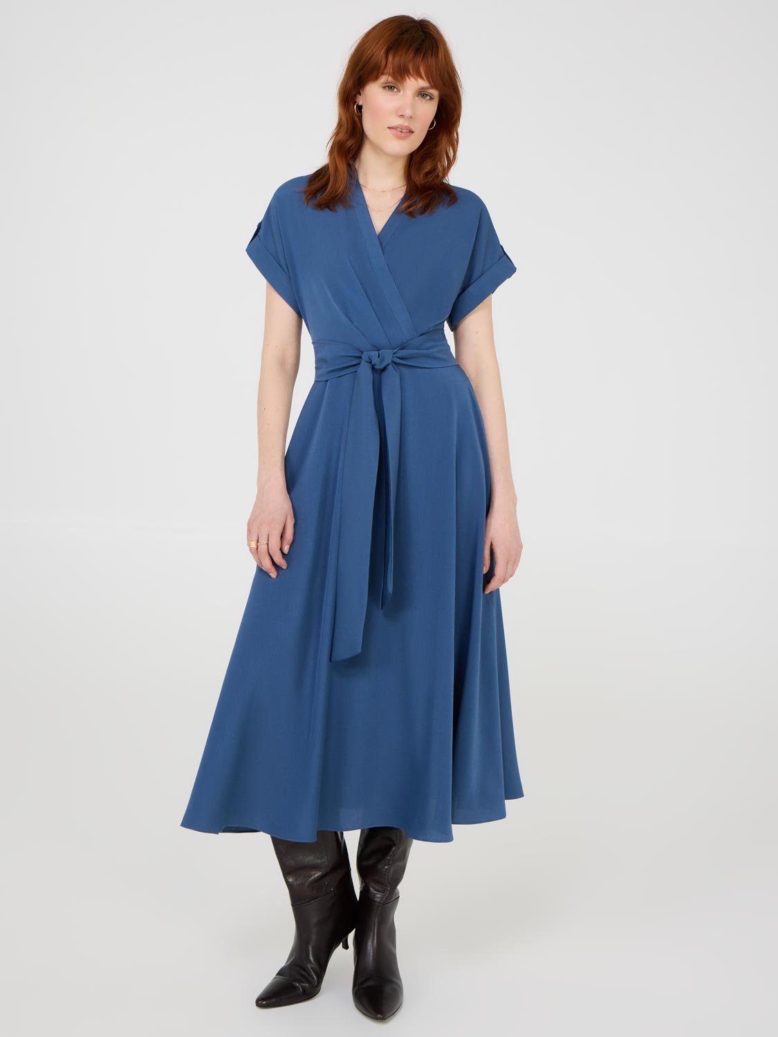 Collared Crossover Midi Dress