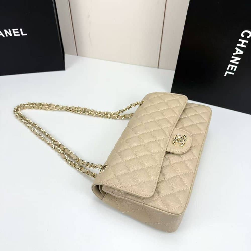 Chanel Classic Medium Double Flap Bag Beige 25cm A01113 Y04059 NZG77