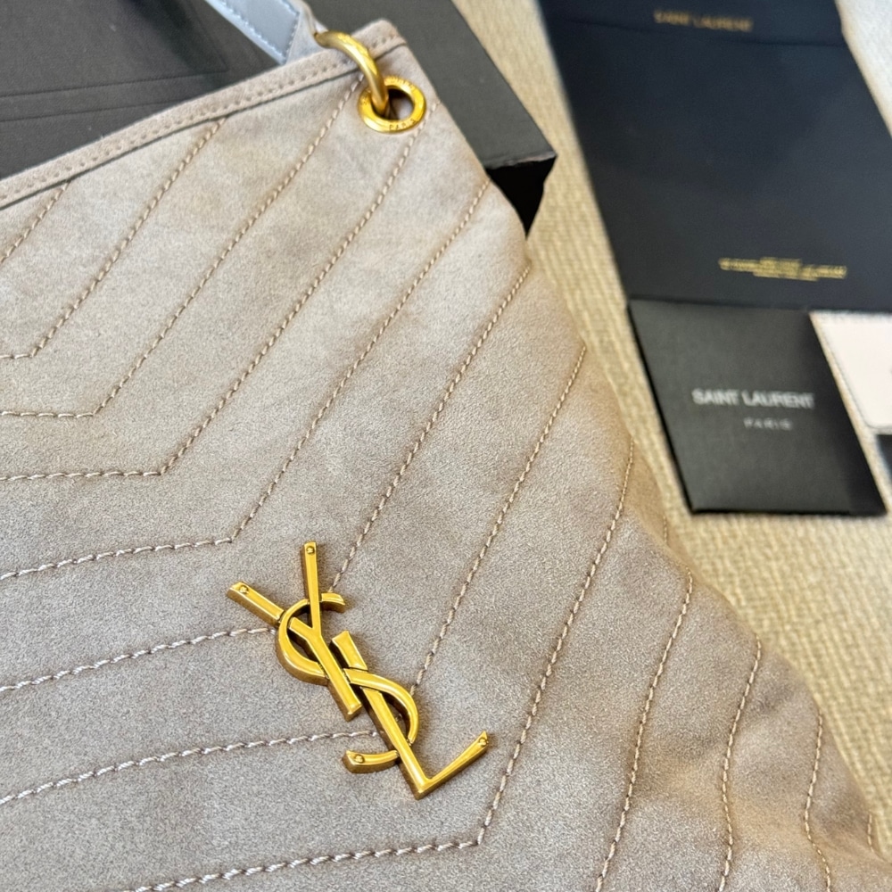 Saint Laurent Niki Supple Bucket In Suede Gray 38cm