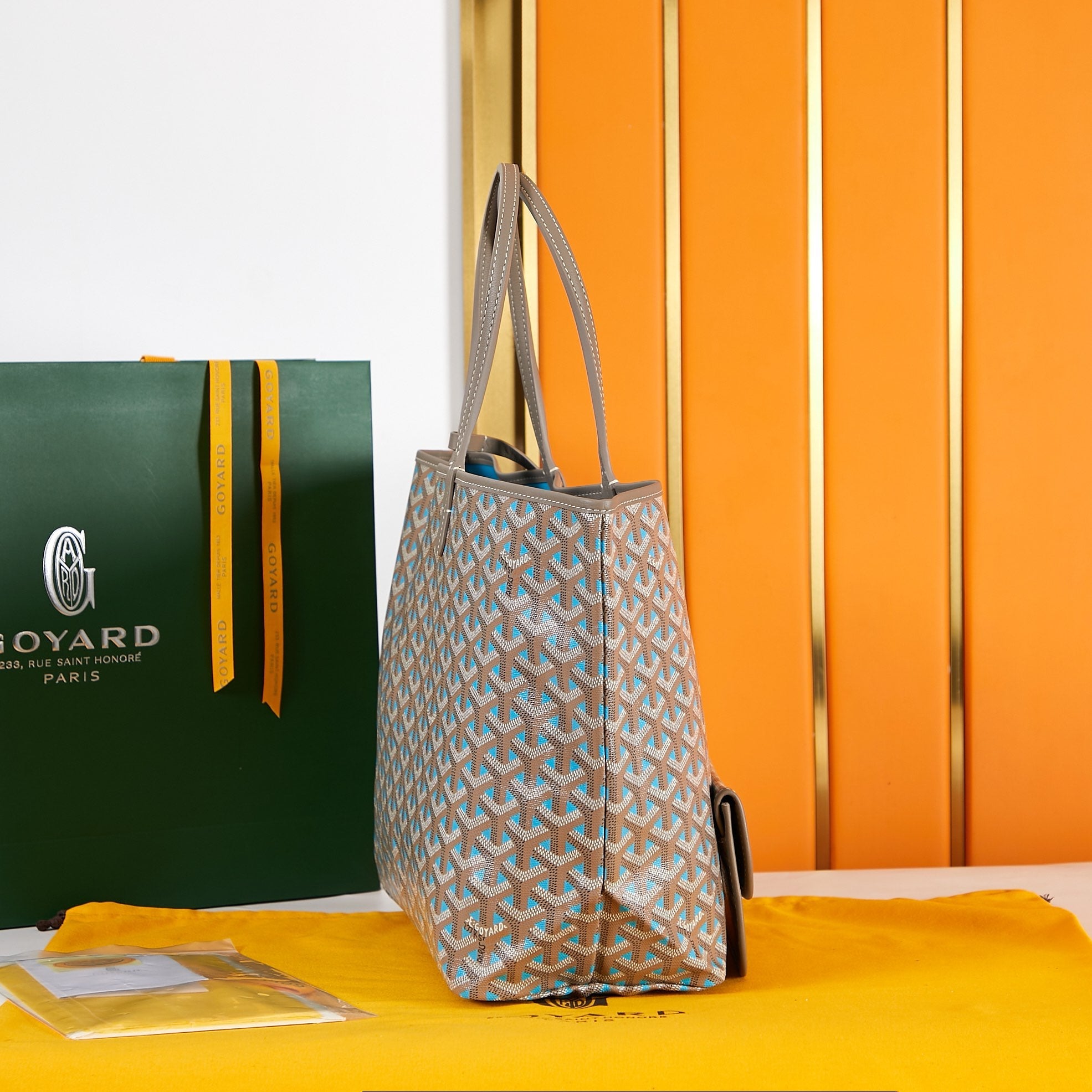 Goyard Saint Louis Pm 34Cm Brown Sky Blue Canvas Chevroches Calfskin
