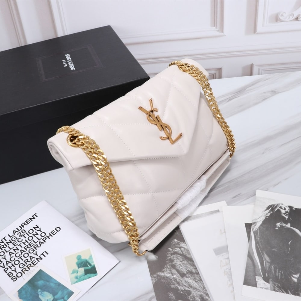 Saint Laurent Puffer Small In Leather Gold Hardware White 29Cm 5774761EL079207