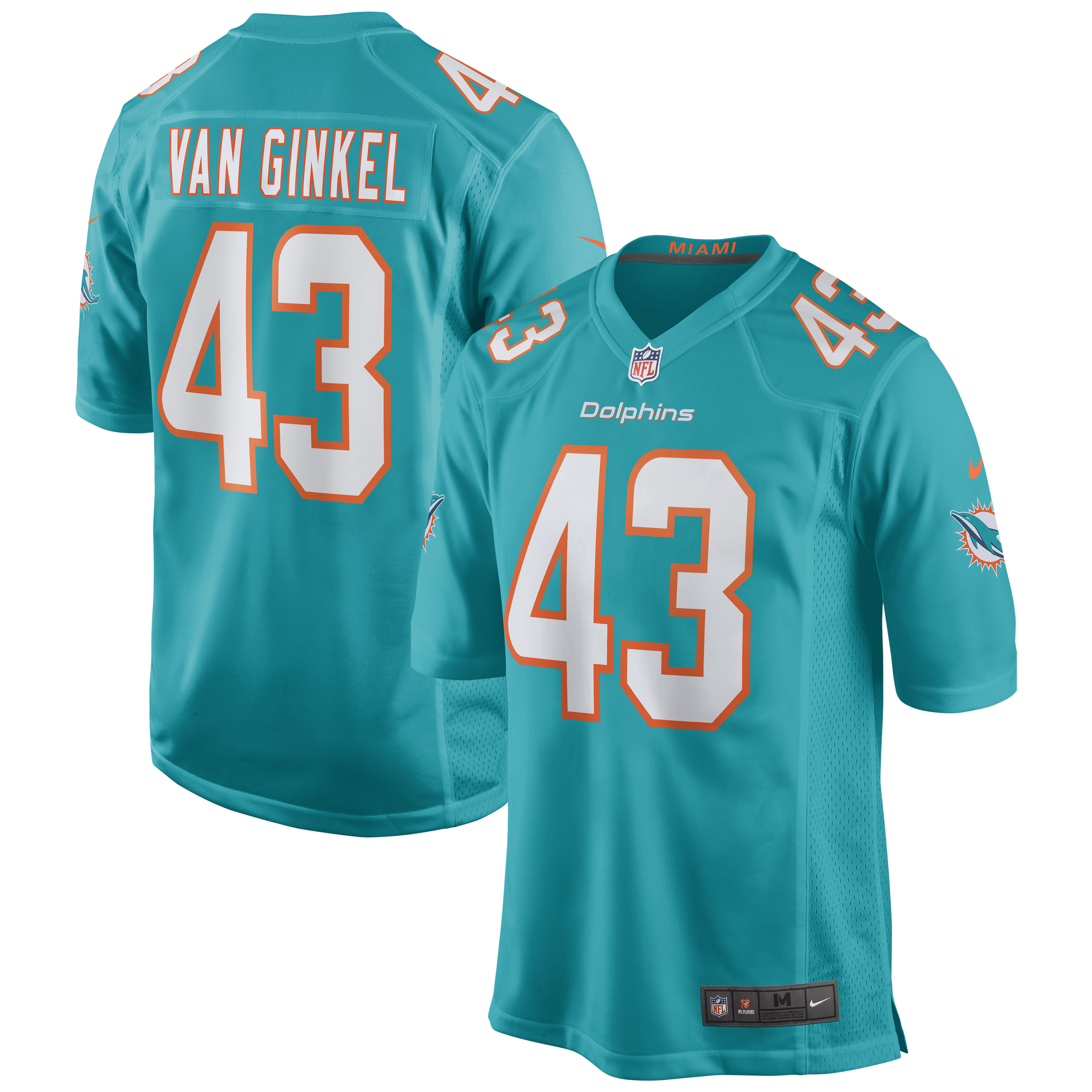 Andrew Van Ginkel Miami Dolphins Nike Game Jersey - Aqua