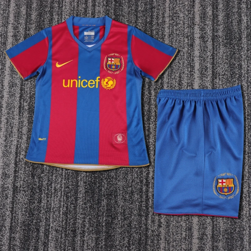 Retro Kids 2007-08 Kids Barcelona Home Football Jersey Retro