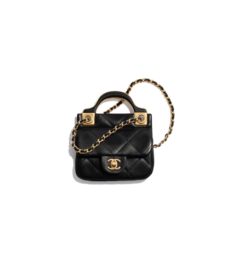 Chanel Mini Flap Card Holder with Chain Handle Shoulder Crossbody Bag Black