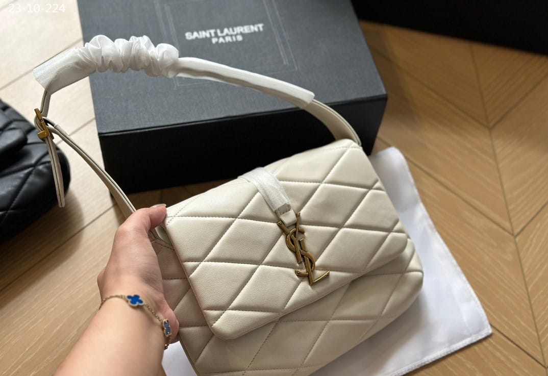 Saint Laurent Le 57 Quilted Leather Shoulder Bag White 27Cm