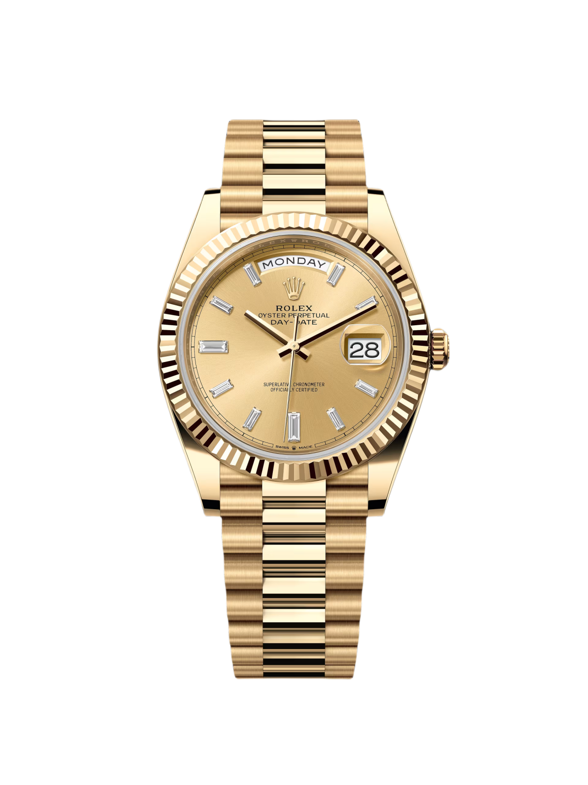 【Super Clone】RLX  Day-Date President 40mm Yellow Gold Champagne Diamond Baguette Dial - 228238