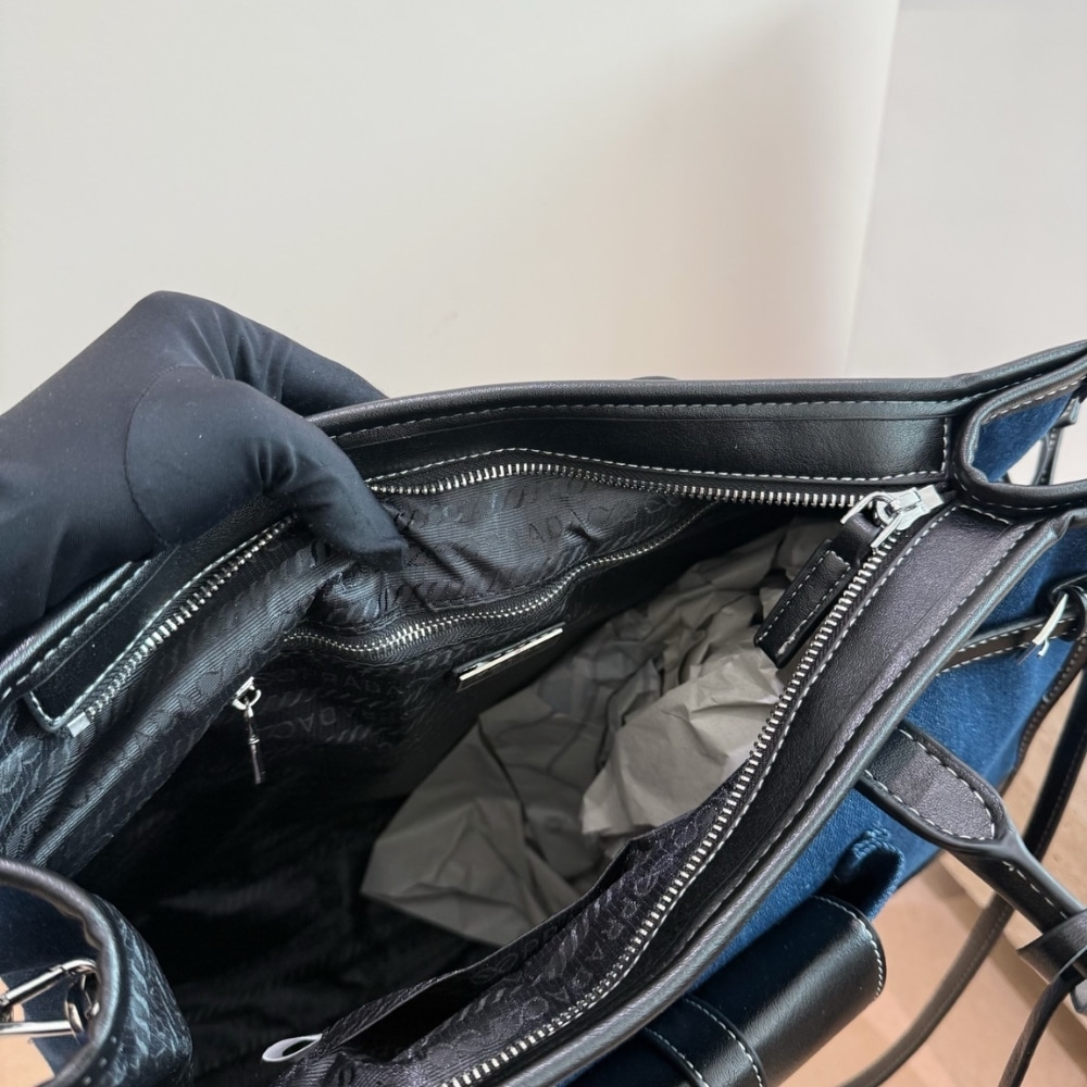 Prada Bonnie Large Denim Handbag Blue Black 38cm