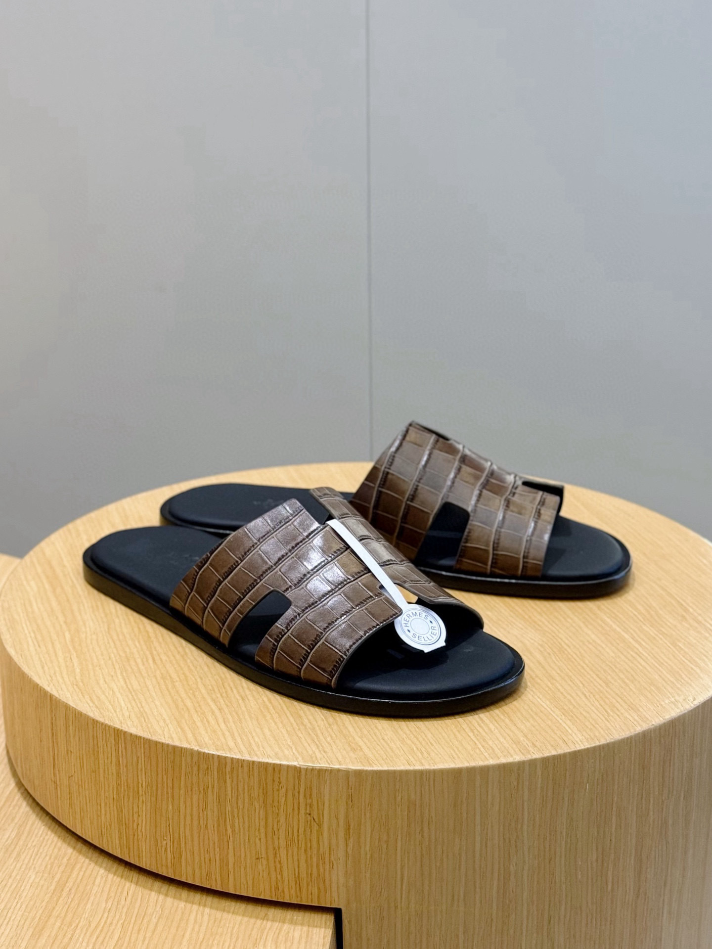 Hermès Brown Crocodile Oran Sandals- Shoes for Men