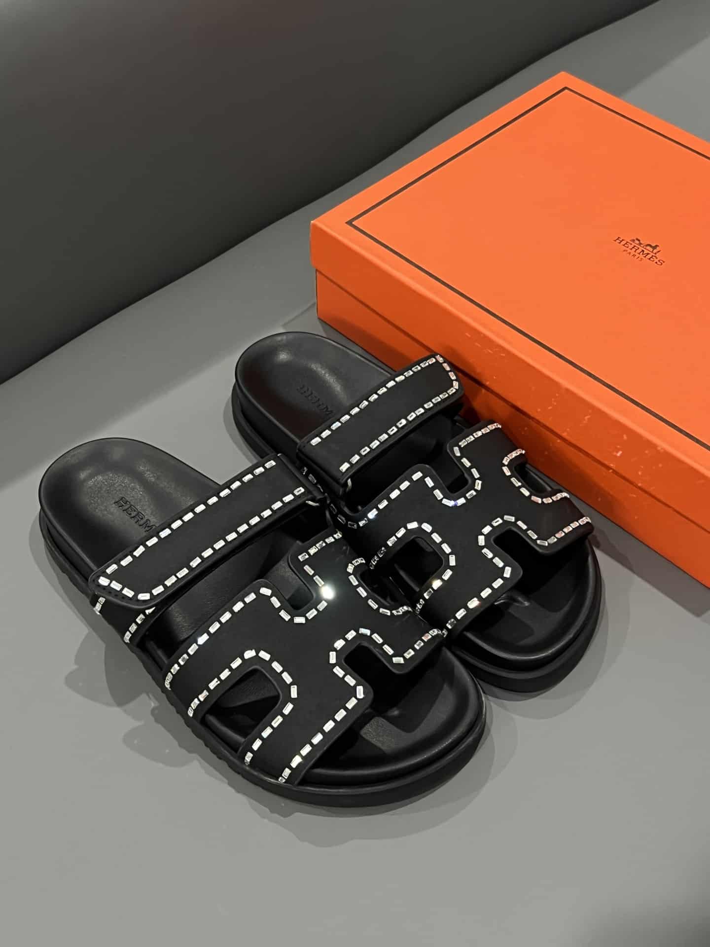 Hermes Chypre Sandal Suede Crystal Black