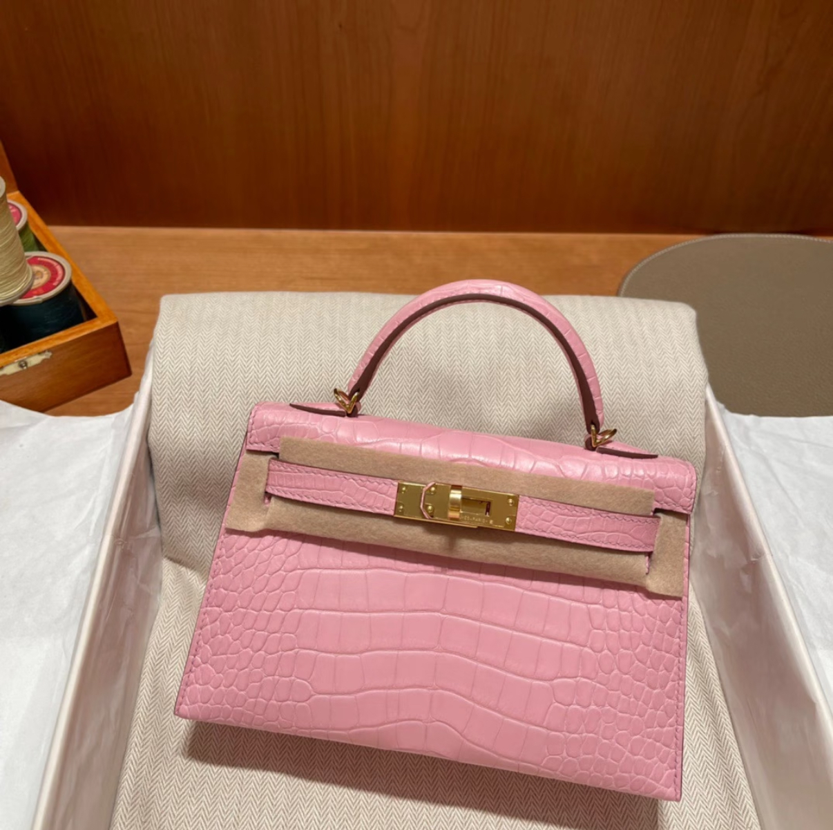 Kell mini 2 light pink Matte crocodile leather custom