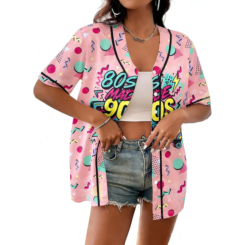 80s 90s Outfit Women Baseball Jersey Disco Party