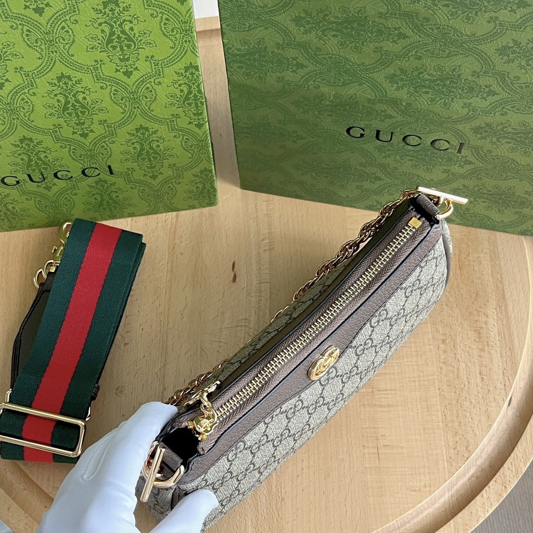 Gucci Ophidia Small Shoulder Bag Beige And Dark Brown 25Cm 735132 FABLE 9442