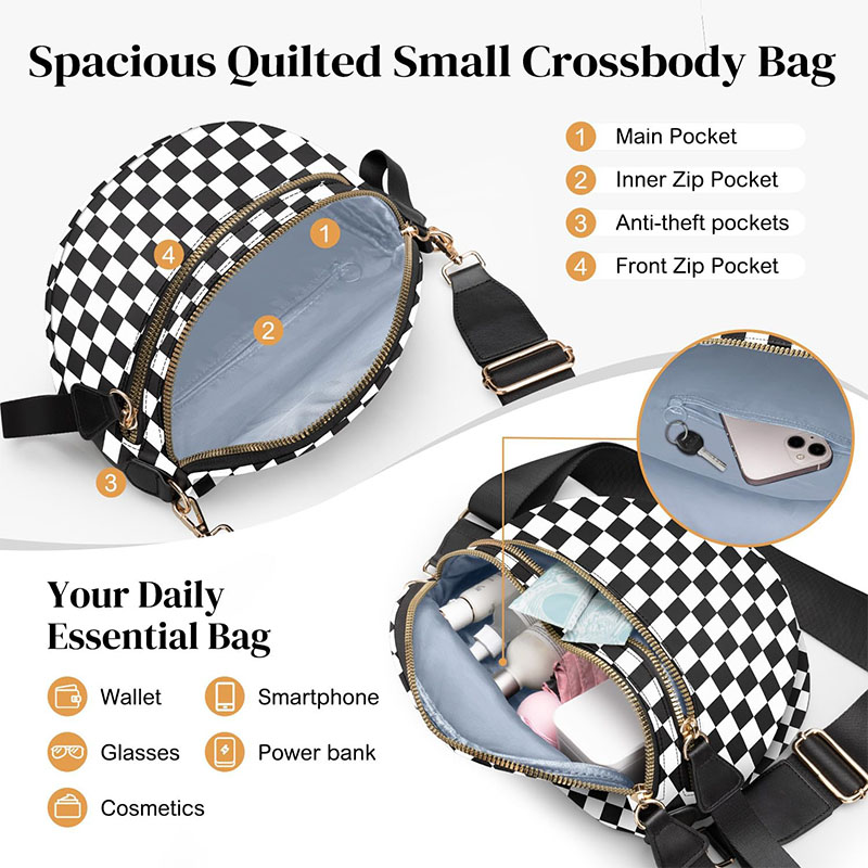 ARCTURA Spacious Nylon Checkered Crossbody Bum Bag for Women