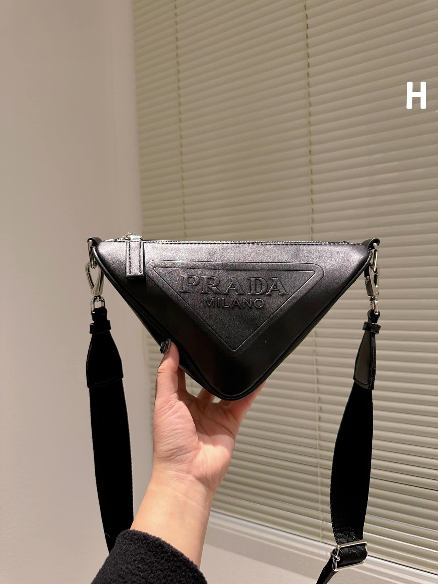 Prada Triangle Leather Mini Bag Black 27Cm