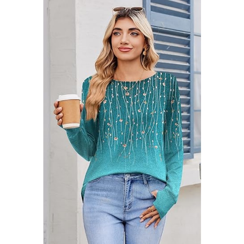 Women's Long Sleeve Crew Neck Tunic Tops
