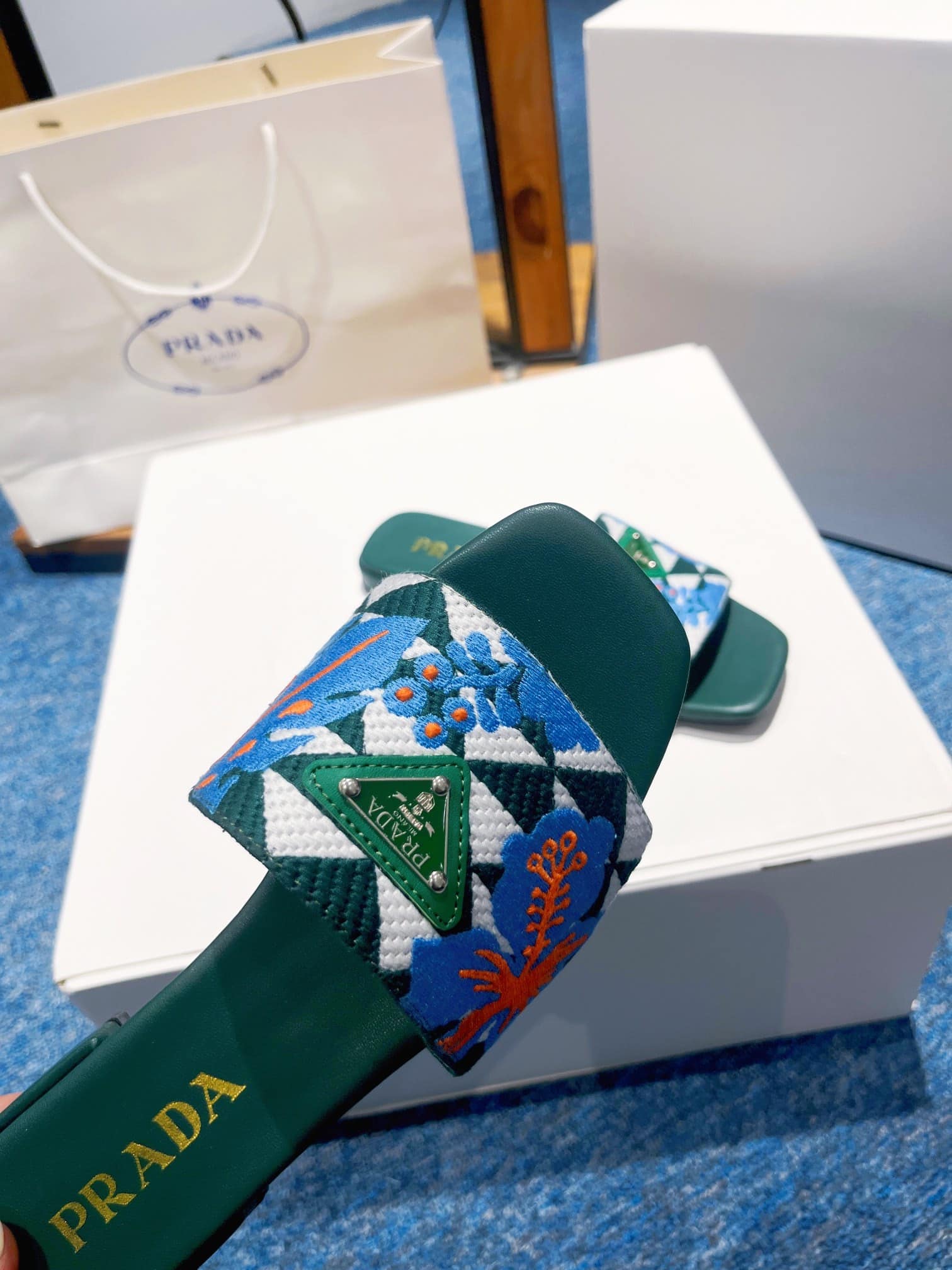 Prada Jacquard Logo Slides Green