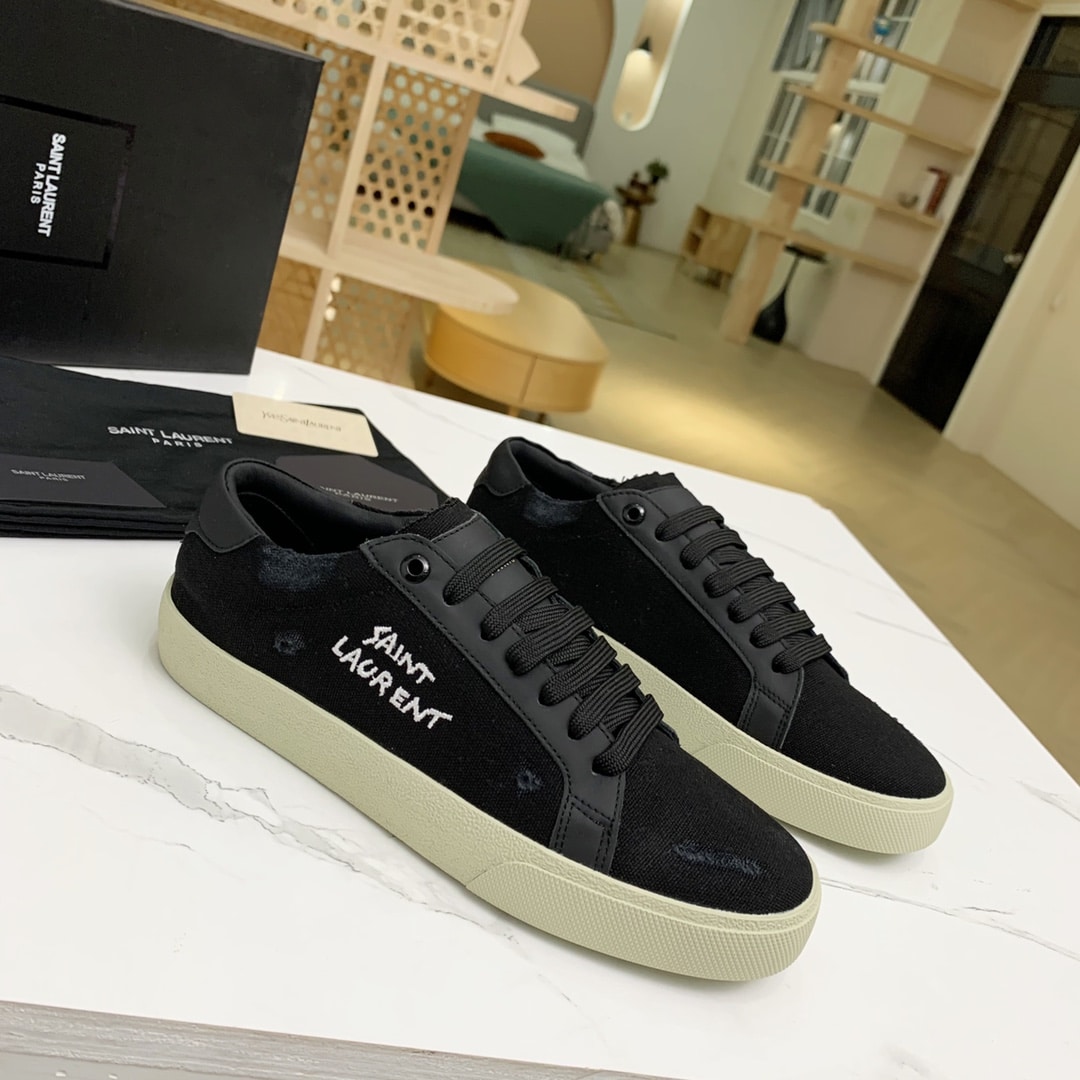 Saint Laurent Court Classic Embroidered Sneakers Black 611106Gup501000