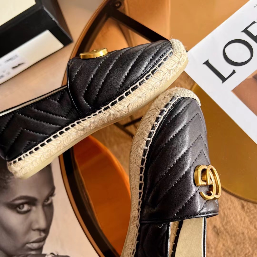 Gucci Espadrille Matelasse Chevron Leather With Double G Black 551890 Bko00 1000