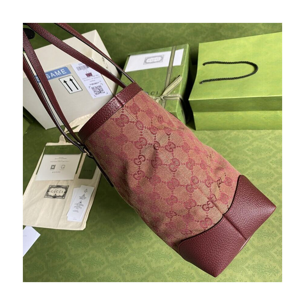 Gucci Ophidia Medium Tote With Web in Burgundy GG Canvas