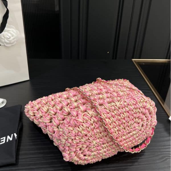 Chanel Straw Shoulder Bags Pink 27Cm