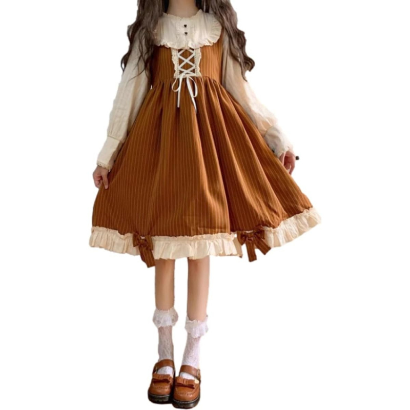 Teen Girls Vintage Striped Patchwork Long Sleeve