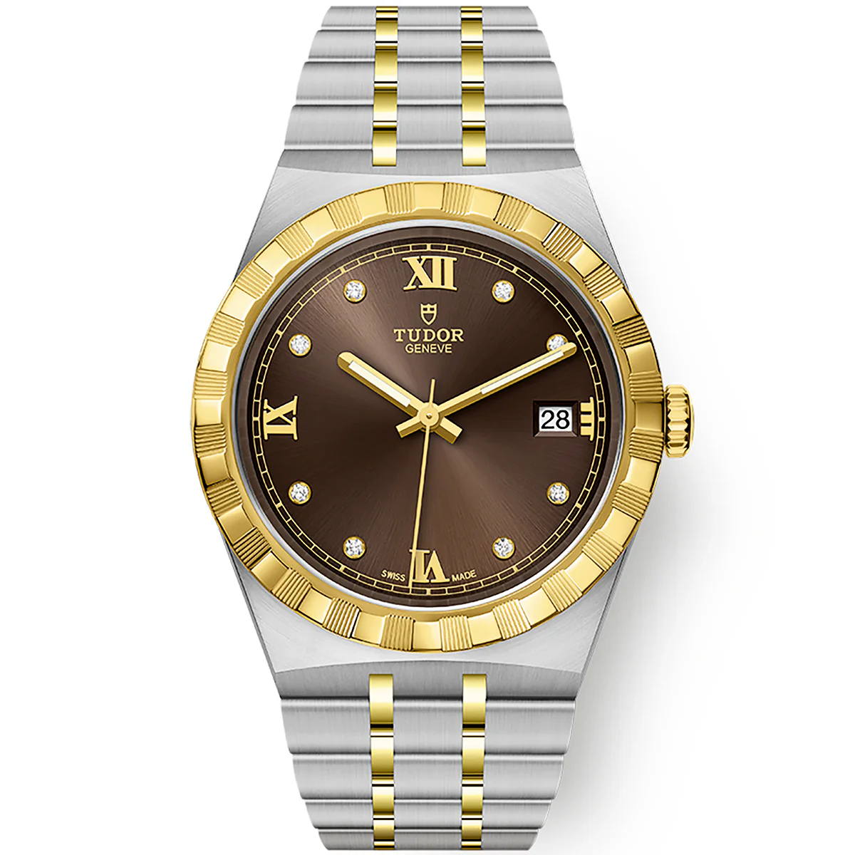 TUDOR Royal 38mm Two-Tone Brown Diamond Dial Automatic Bracelet Watch M28503-0008