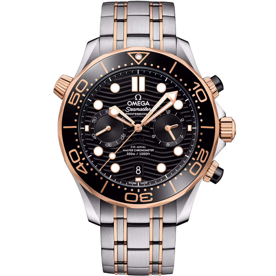 Omega Seamaster Diver 300M 44mm Black Dial Stainless Steel and Sedna™ 18k Rose Gold Bracelet 210.20.44.51.01.001