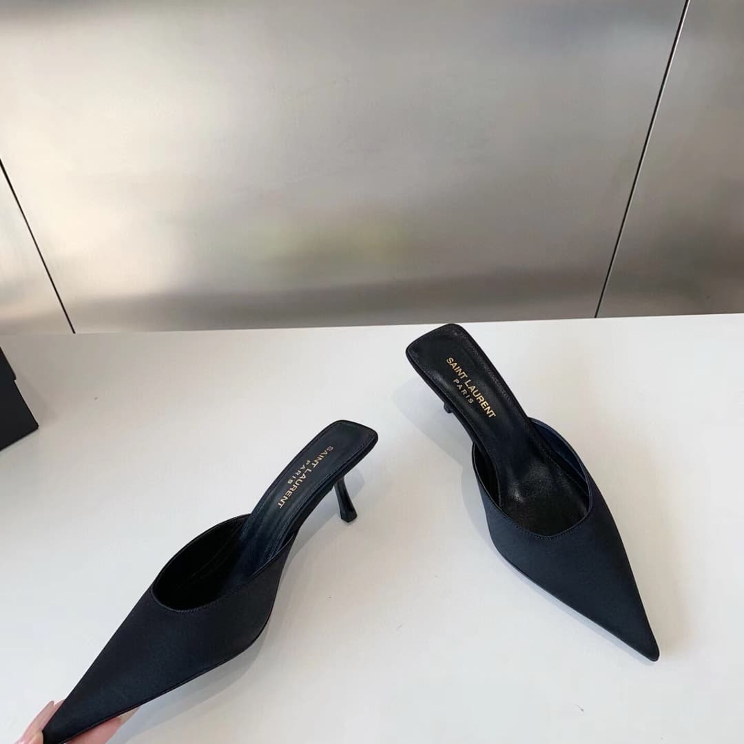 Saint Laurent Barbara Mules Satin In Black 7869079Qn001000
