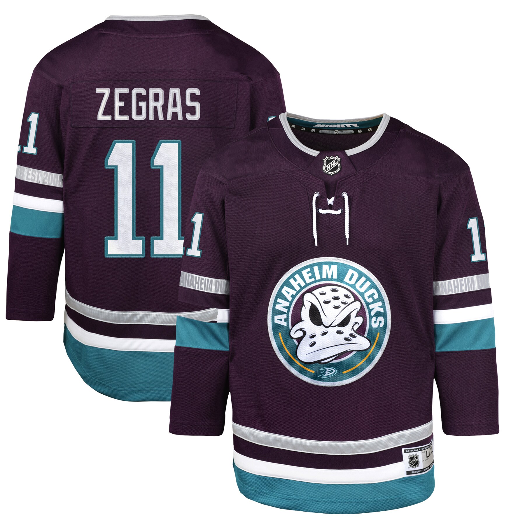 Trevor Zegras Anaheim Ducks Youth 30th Anniversary Premier Player JerseyÂ â€“ Purple