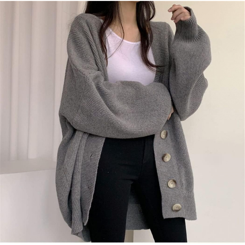 Korean Knitted Cardigan Womens V-Neck Single-Breasted