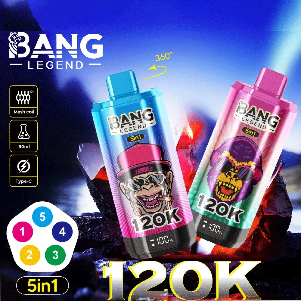 【New Arrive】Bang Legend 120000 120K Puffs 5 in 1 Flavors Newest Original Rechargeable LCD Display Disposable Vape