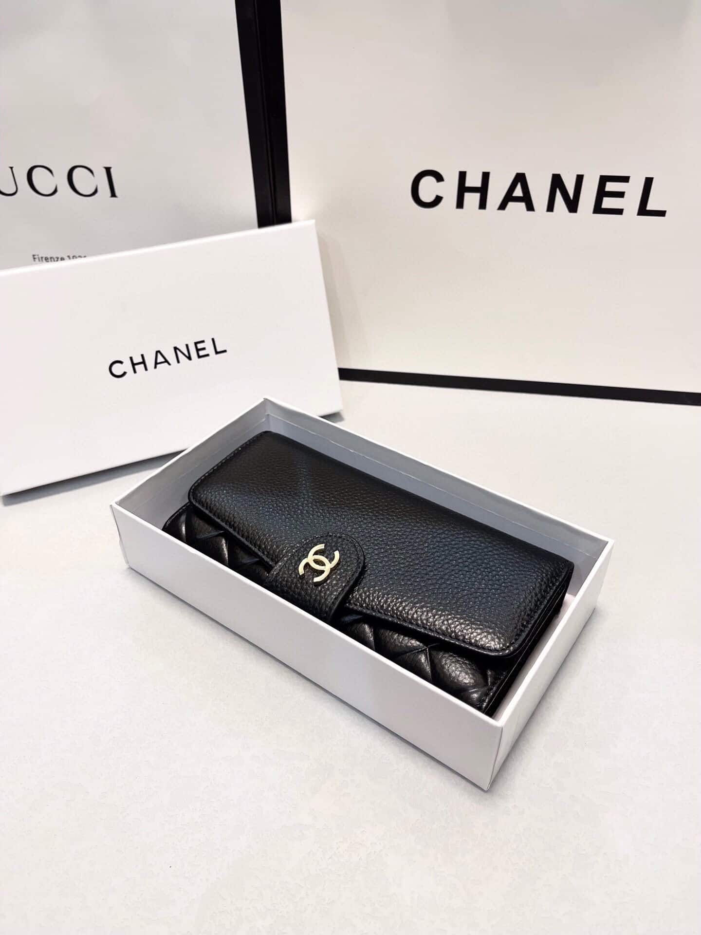 Chanel Classic Long Flap Wallet Black 19Cm