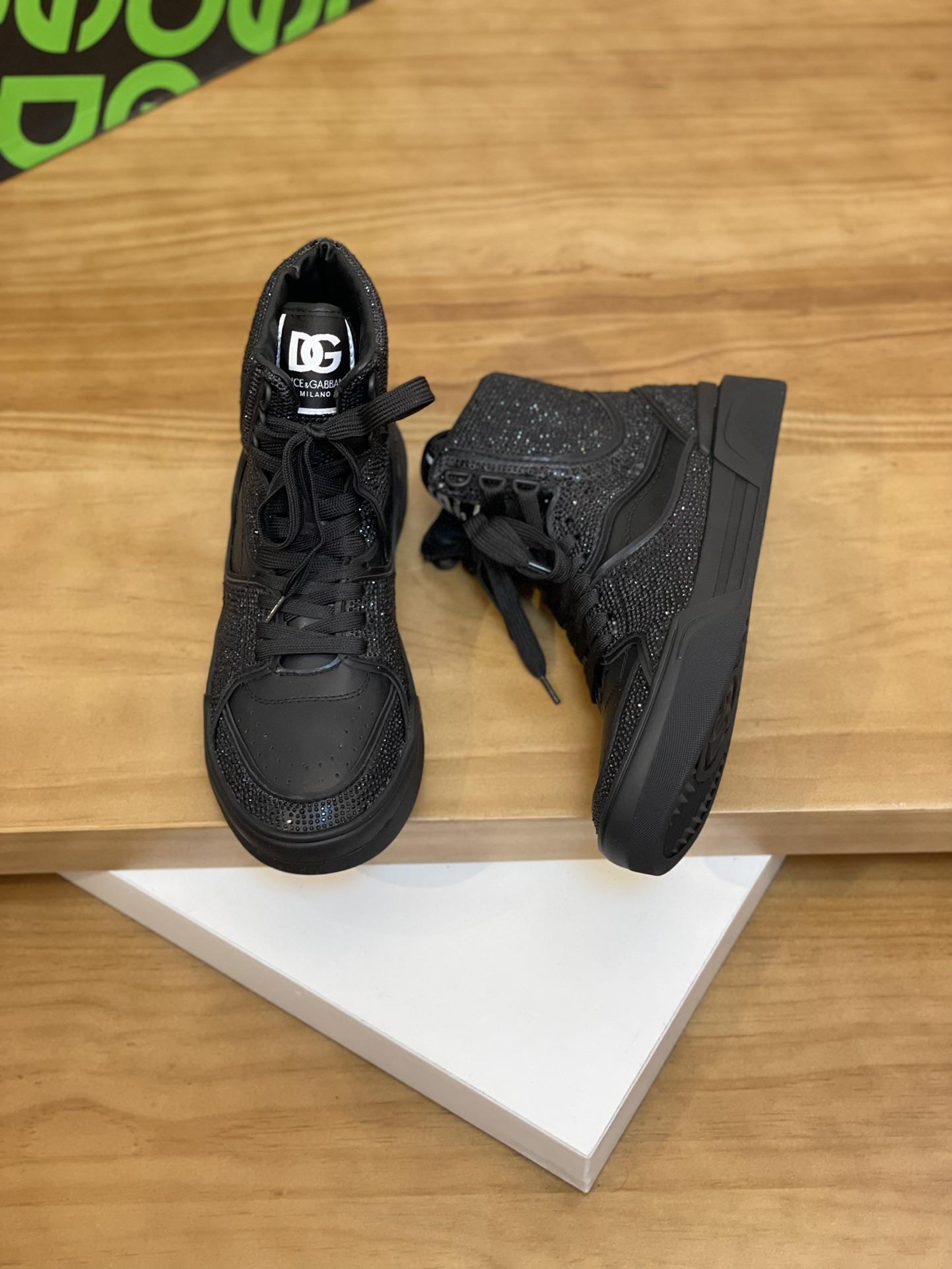 DOLCE & GABBANA Calfskin New Roma high-top sneakers with fusible rhinestones