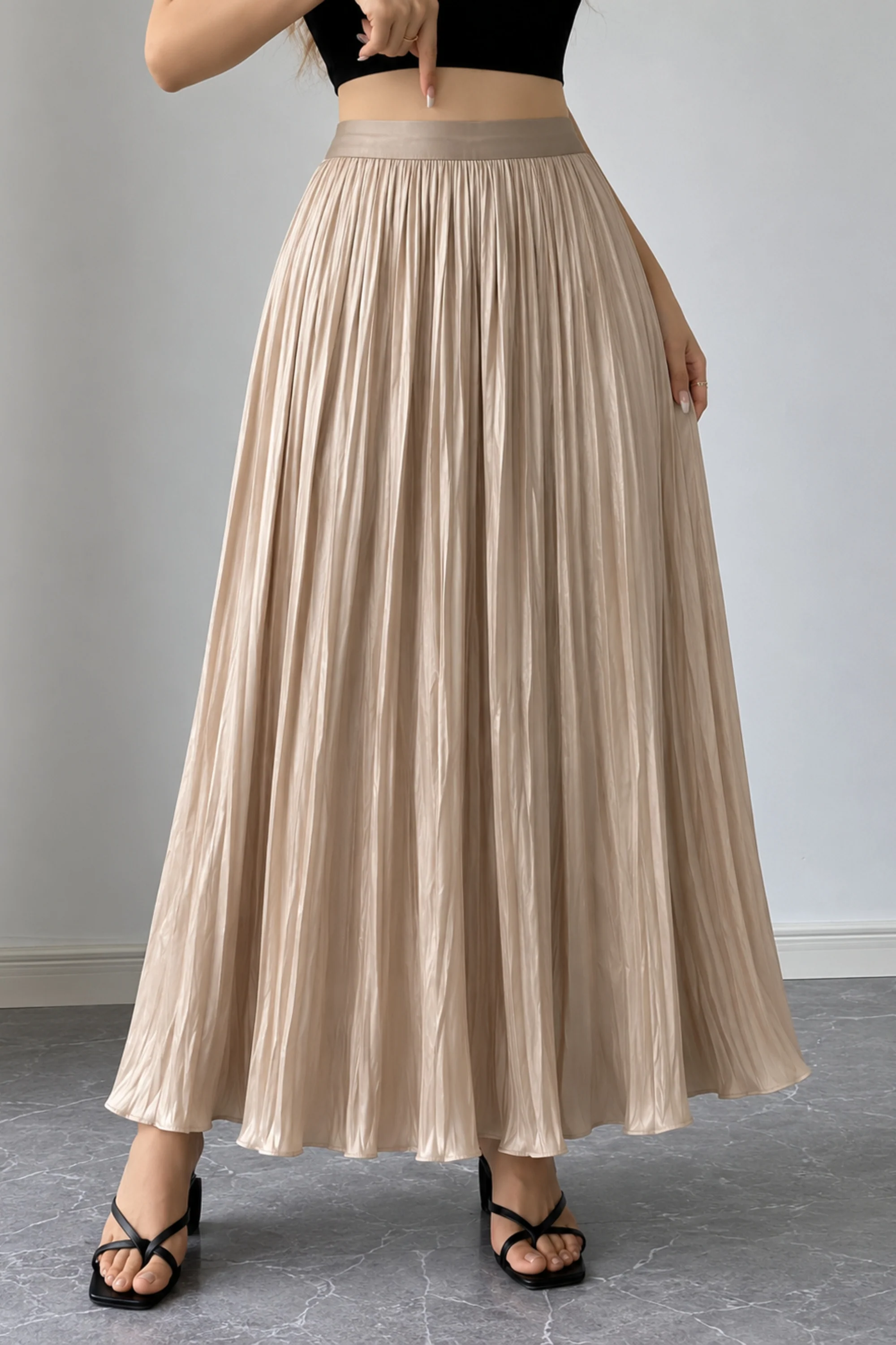 Champagne Satin Pleated Skirt