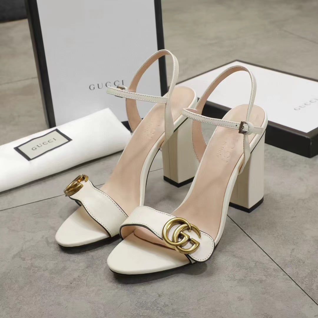 Gucci Double G White Leather Sandal ?453378 A3N00 9022