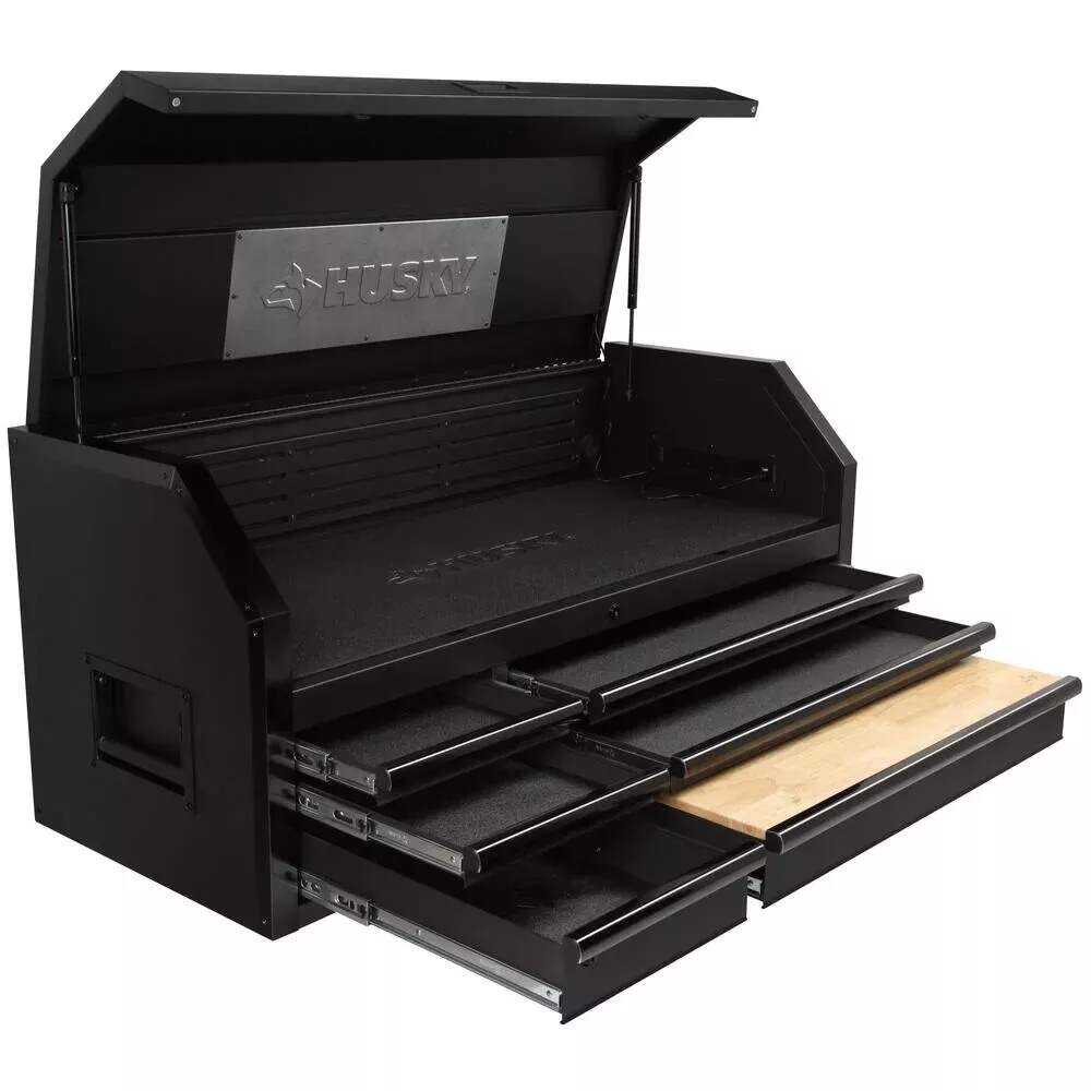 INDUSTRIAL 52 IN. W X 21.5 IN. D 6-DRAWER MATTE BLACK TOP TOOL CHEST WITH PULL-OUT WORK SURFACE AND LED LIGHT