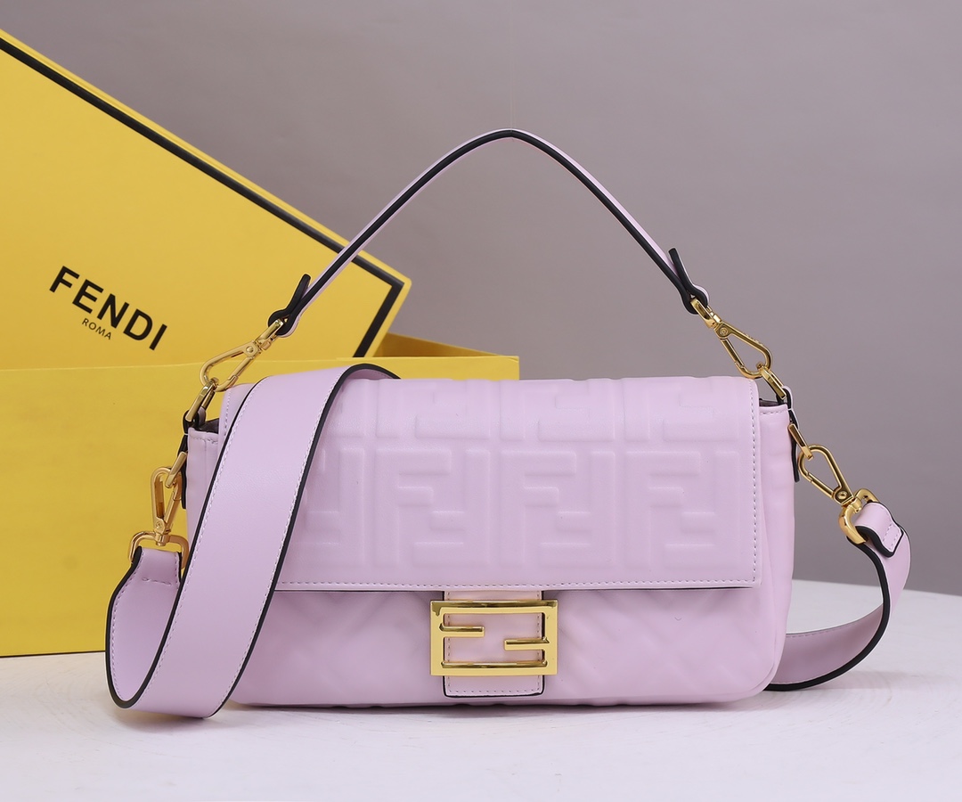 Fendi Baguette Leather Purple Nappa Bag 27Cm