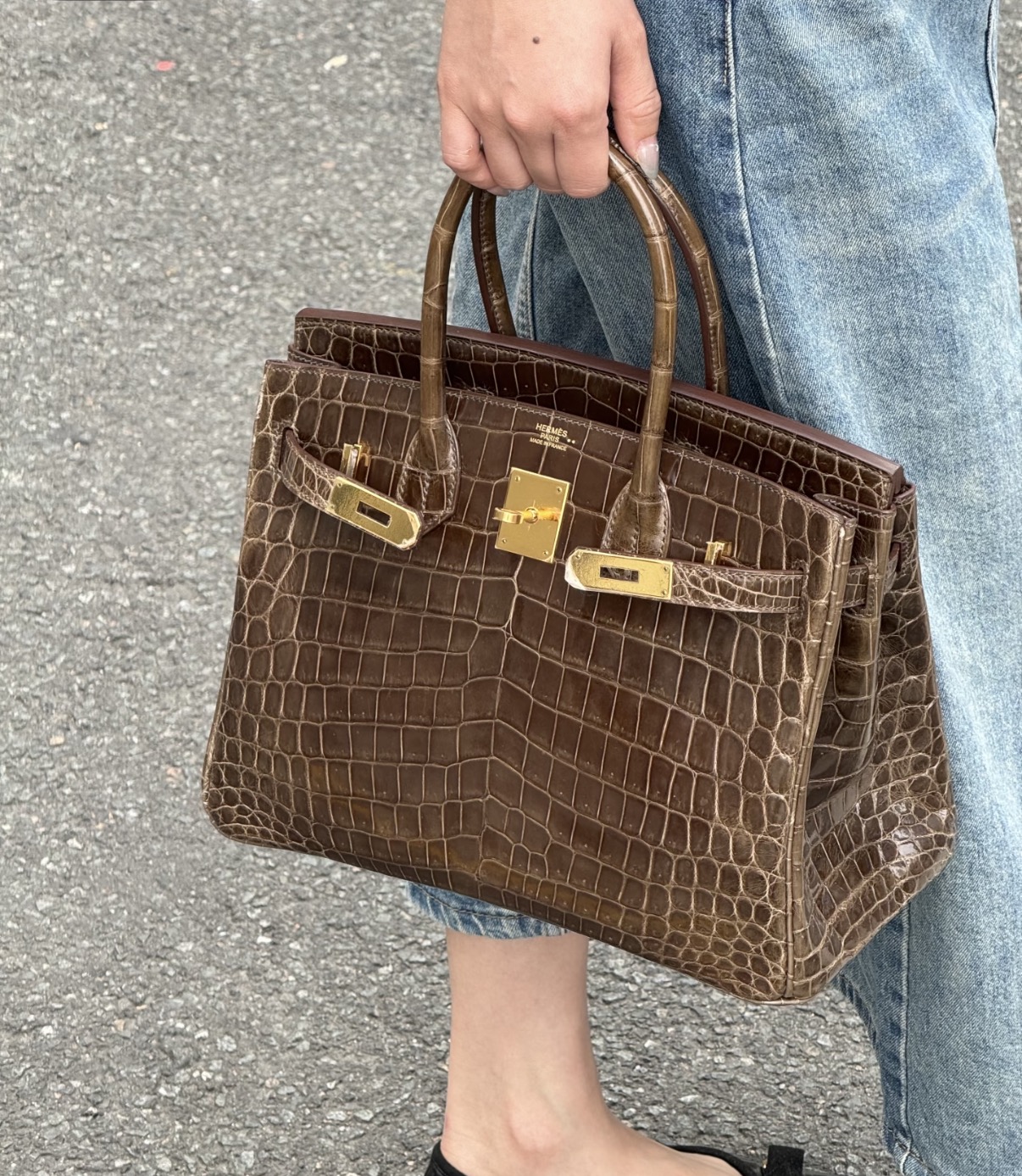 Birkin 25-35 elephant gray Gold hardware Shin crocodile leather custom