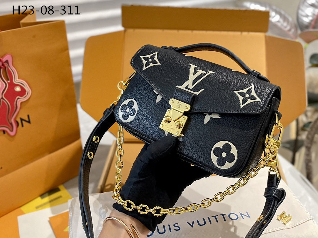 Louis Vuitton Pochette M Tis East West Bag Black Beige 21Cm M46596