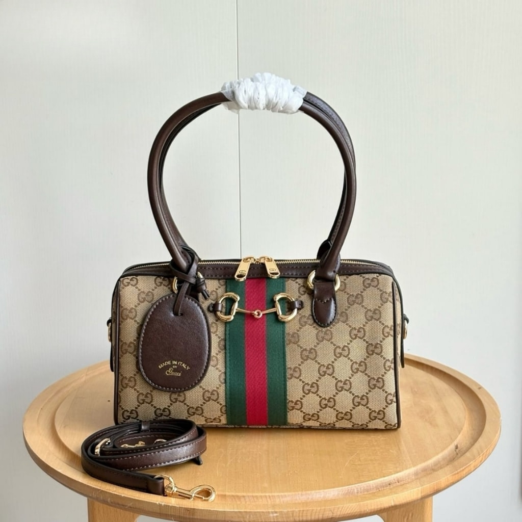 Gucci Borsetto Medium Boston Bag GG Canvas Sand And Brown 28Cm 866732 FAFV9 9653